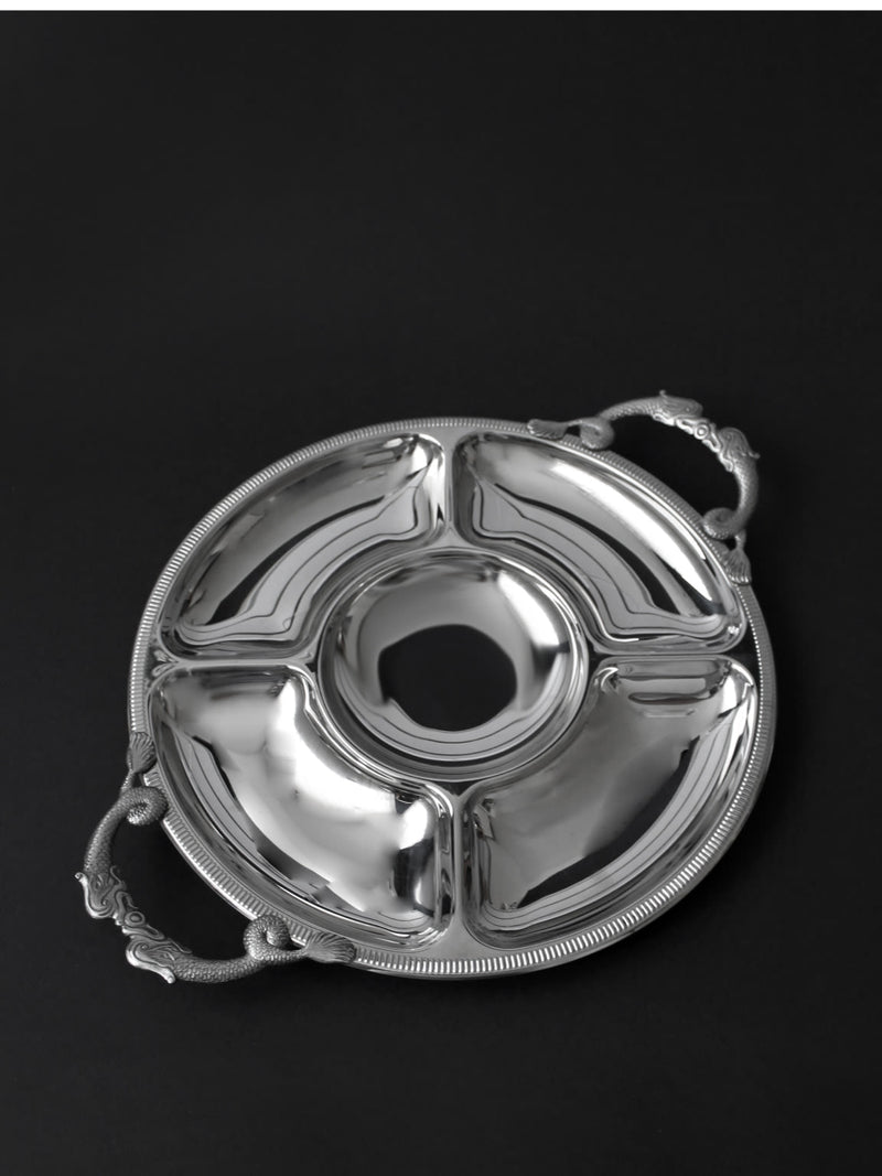 Vintage silver-plated serving tray with compartments, 1970s