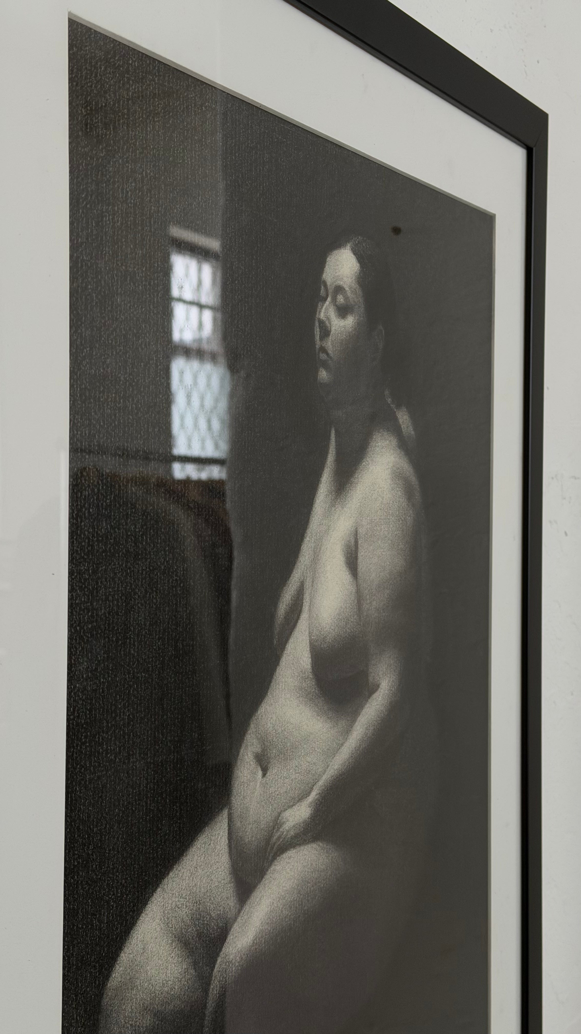 Mabel Martín Academic Nude Charcoal Drawing — side view in black frame