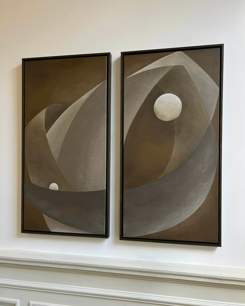 You only live twice' Painting — close-up of abstract shapes in neutral tones