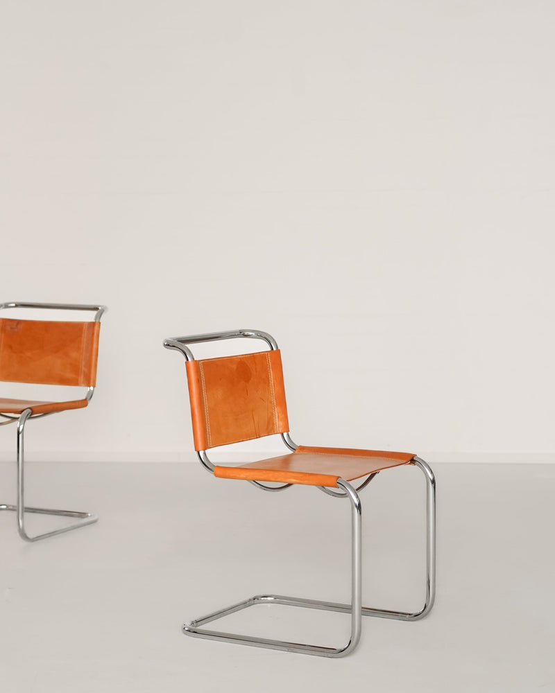 Orange leather B33 cantilever chair by Marcel Breuer, side view