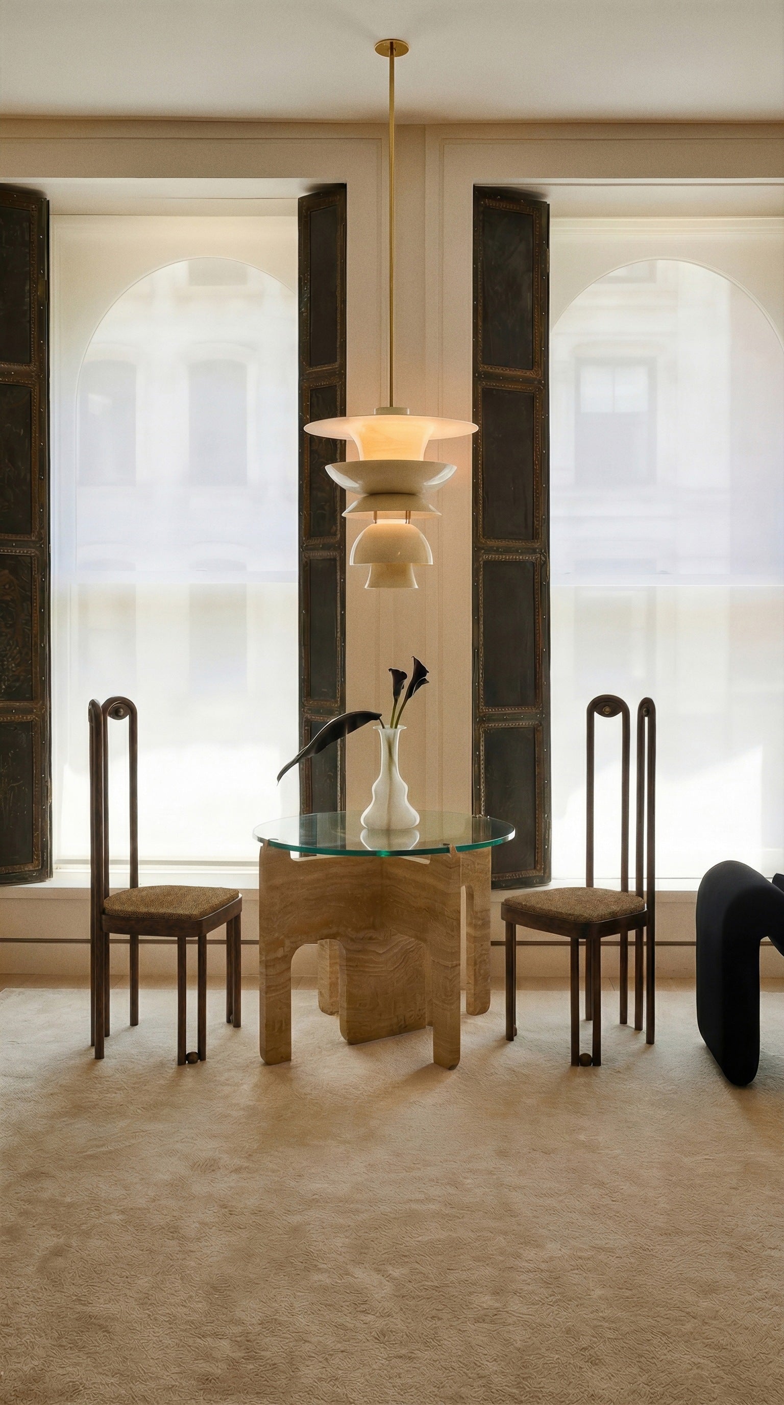 DĪDA Chair II – Solid Dark Walnut with Dedar Upholstery — side angle