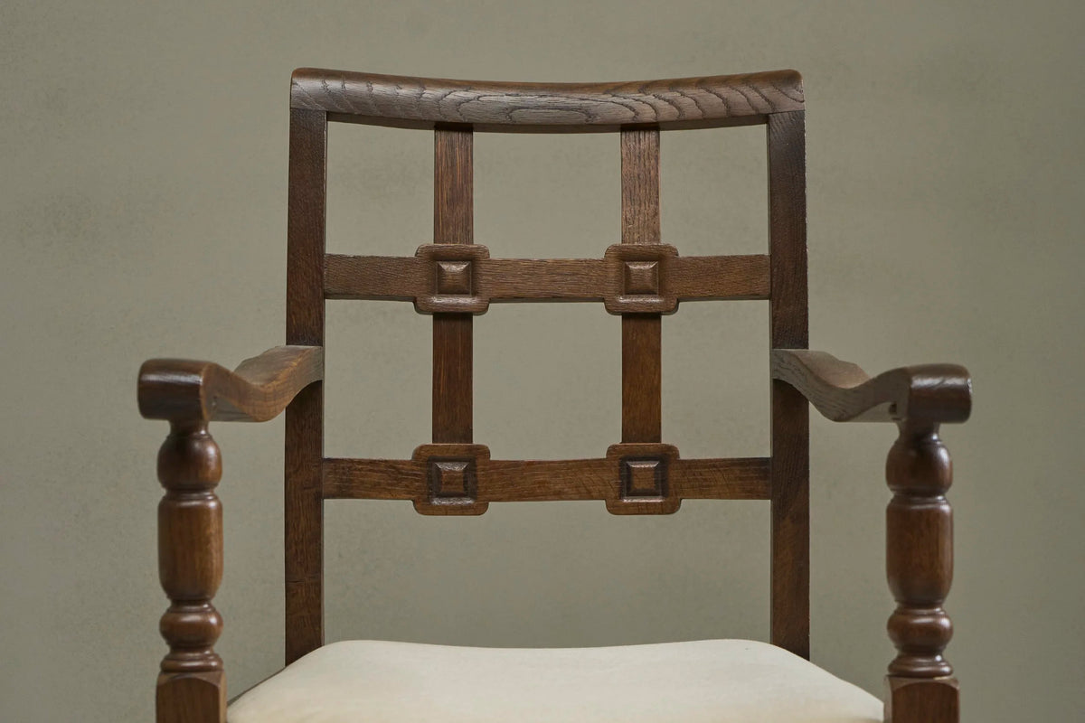 Beautiful Set of 4 French Chairs in Solid Oak and Velvet 1940s — side angle