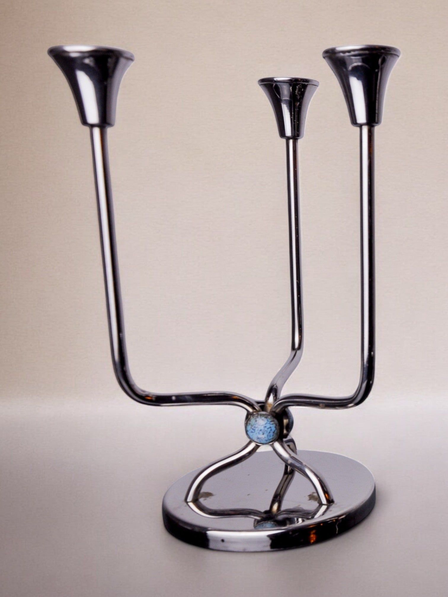 Stainless Steel Candleholder, Spain, 1970s — side angle