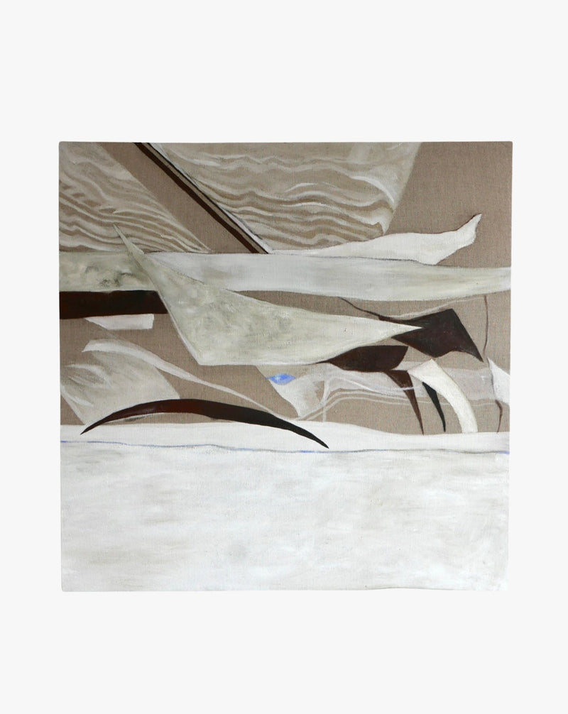 Abstract painting with flowing beige and white brushstrokes by Elena Barber