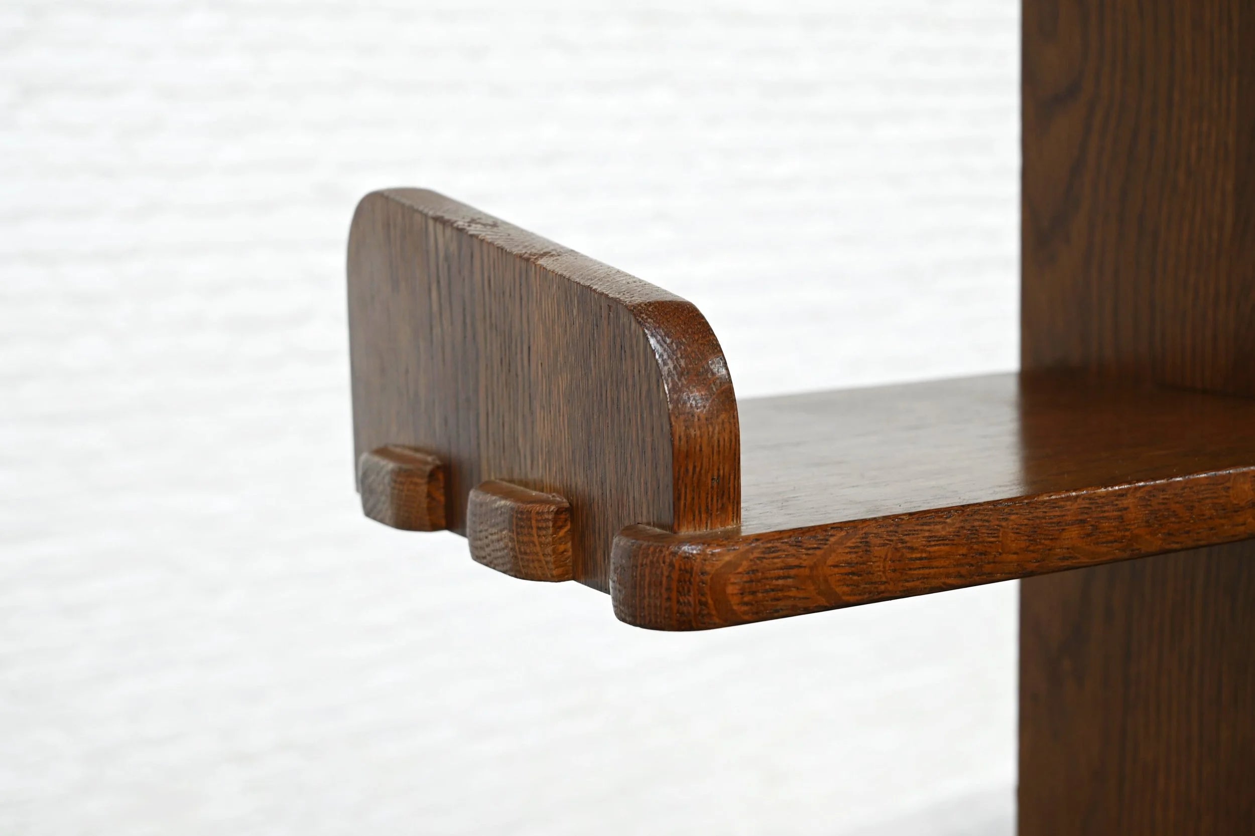 Brutalist Oak Asymmetrical Shelving Unit or Bookcase, The Netherlands, 1970s — side angle