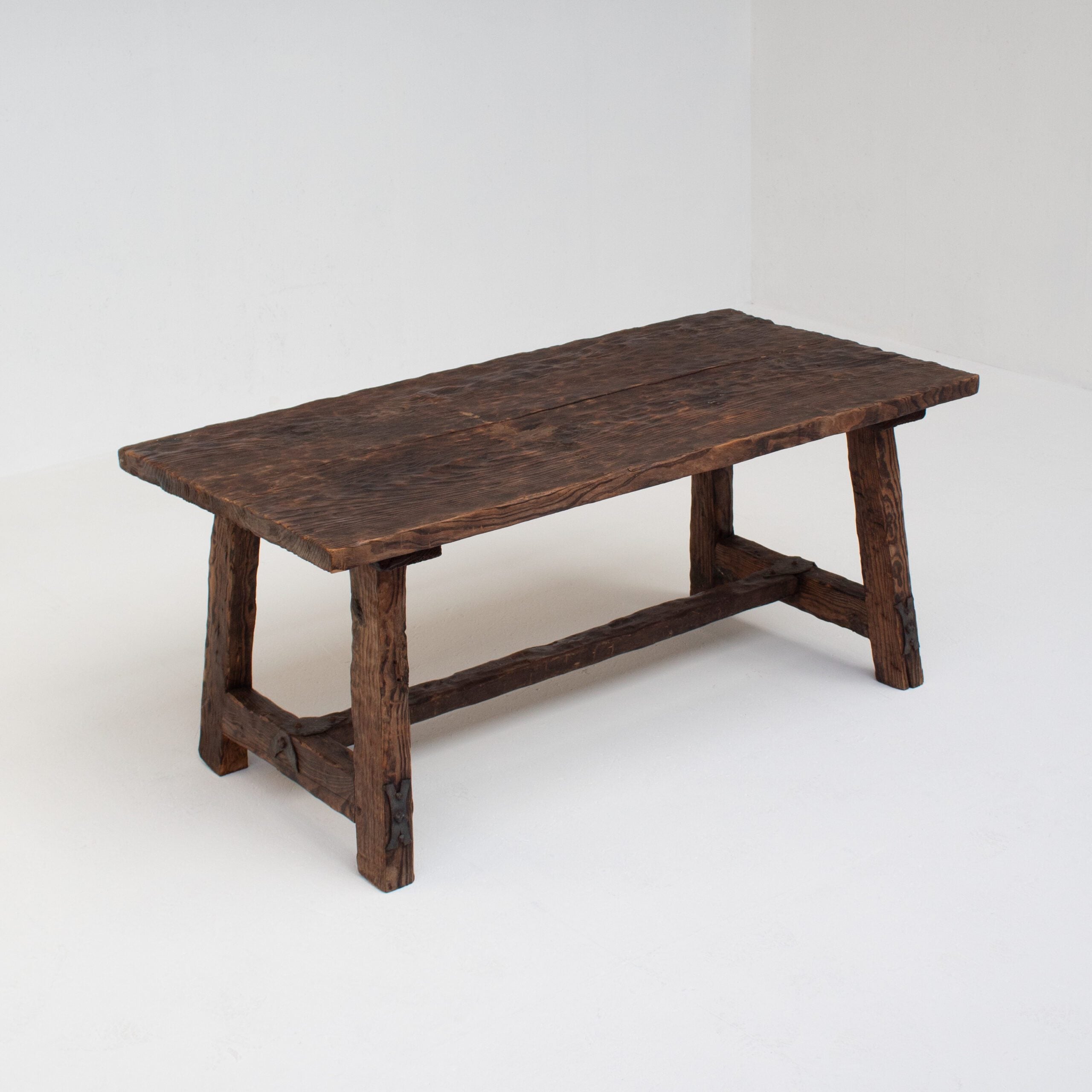 Brutalist Solid Wood Coffee Table — side angle showing rustic wooden texture