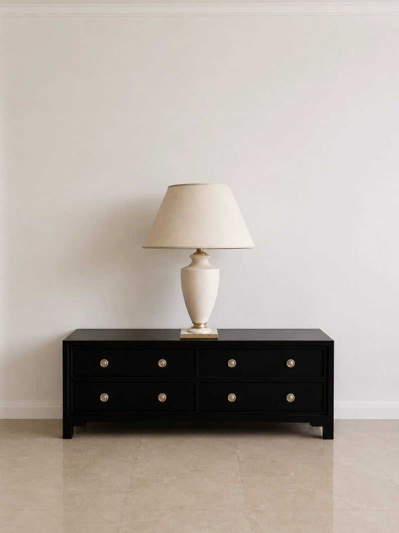 1950s Austrian Vintage Table Lamp in Ceramic and Fabric by Blisse | The Oblist