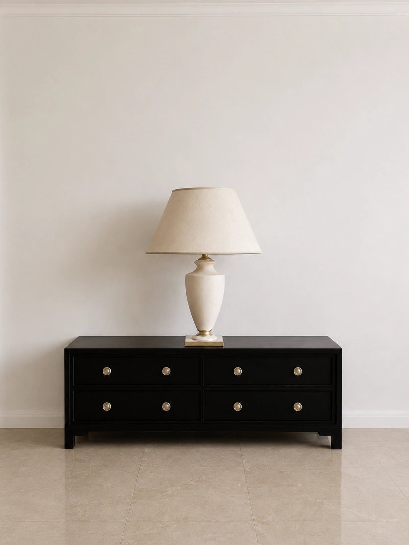 1950s Austrian Vintage Table Lamp in Ceramic and Fabric by Blisse | The Oblist