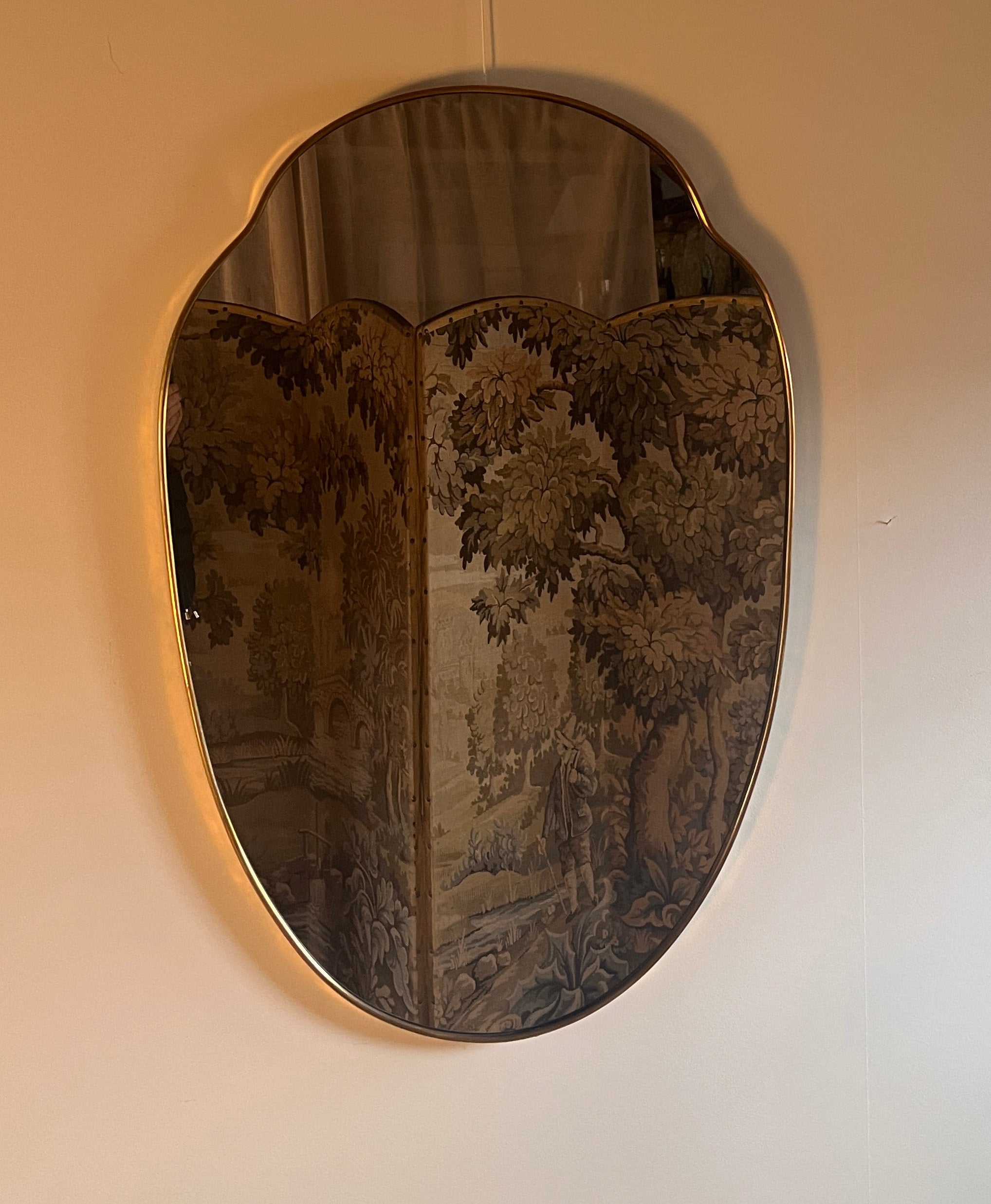Large Mid-Century Italian Brass Shield Mirror