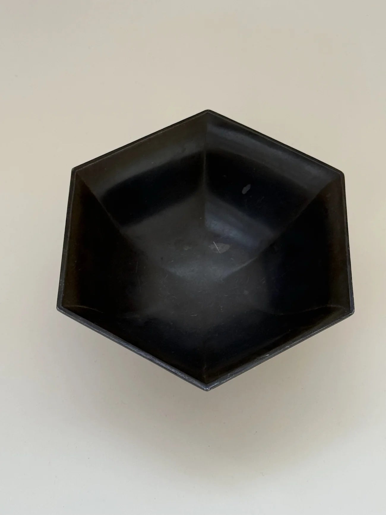 Hexagonal Just Andersen Bowl in Disko Metal — top view showing matte black finish