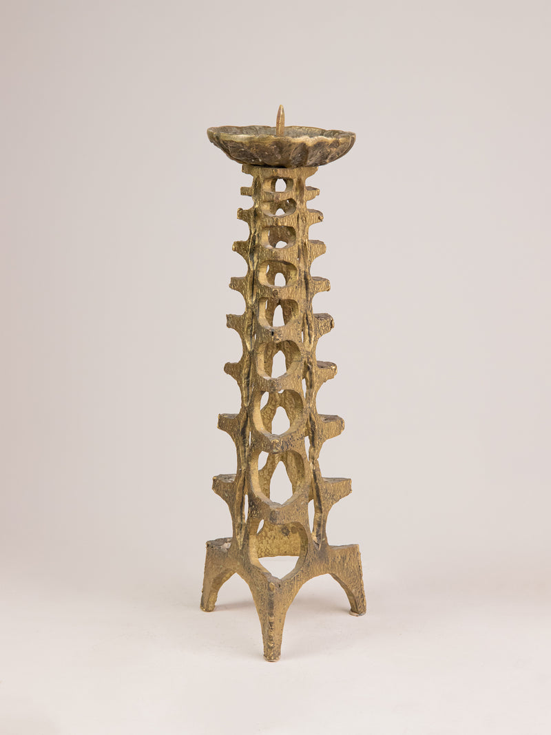 Tall Brutalist Bronze Floor Candleholder — close-up of textured bronze surface