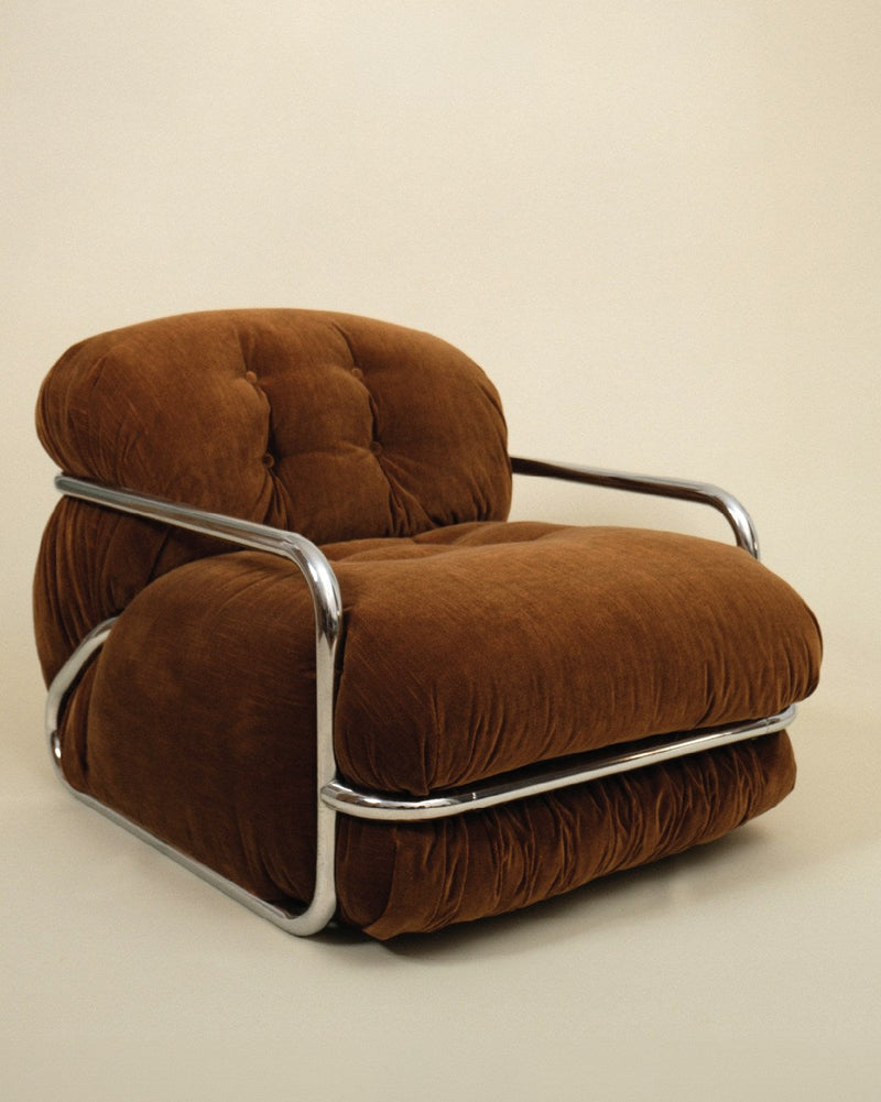 Mario Sabot Lounge Chair - Brown Velvet by Truffe Studio | The Oblist