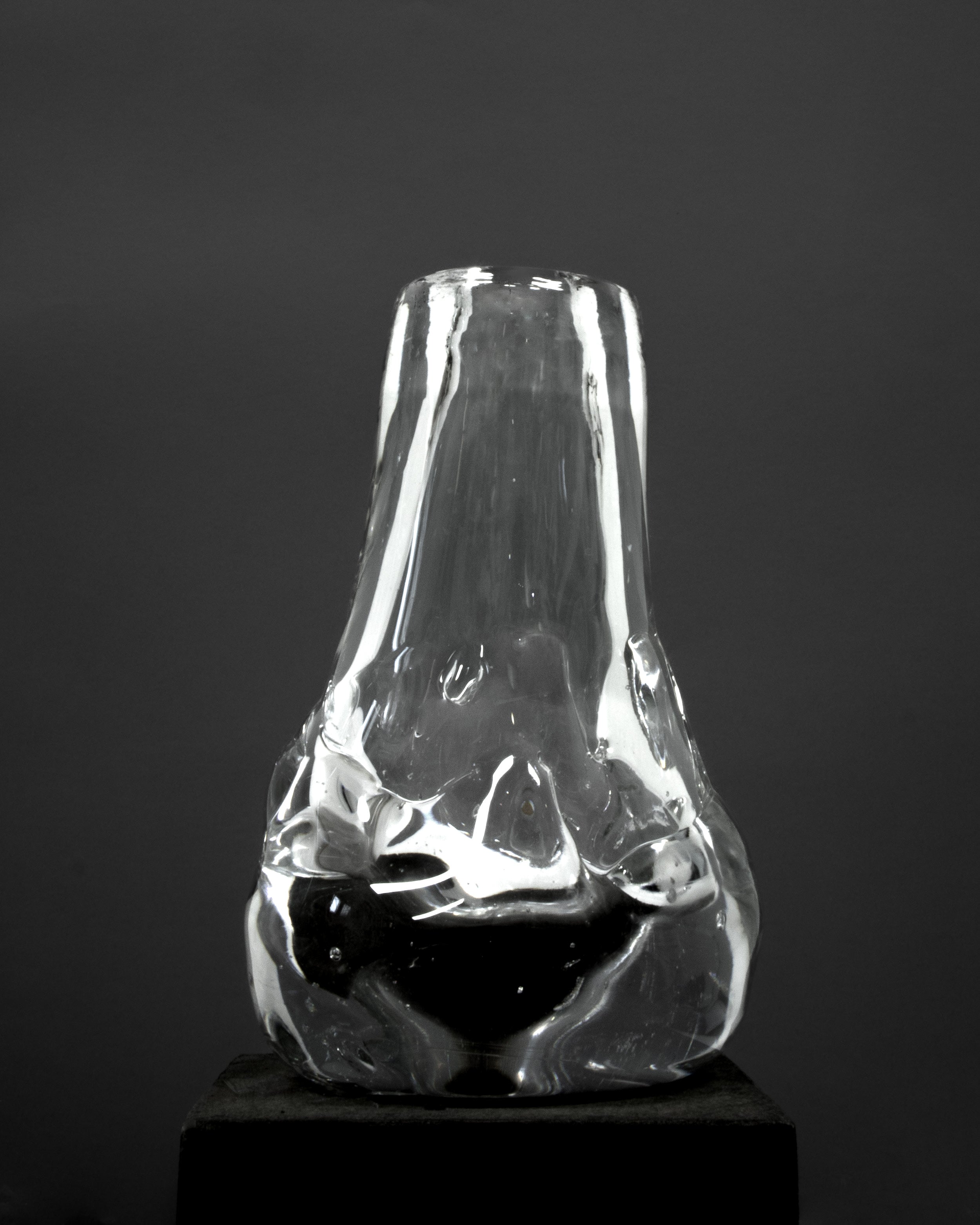 Drop Shaped Hand-blown Vase — side angle with clear glass texture