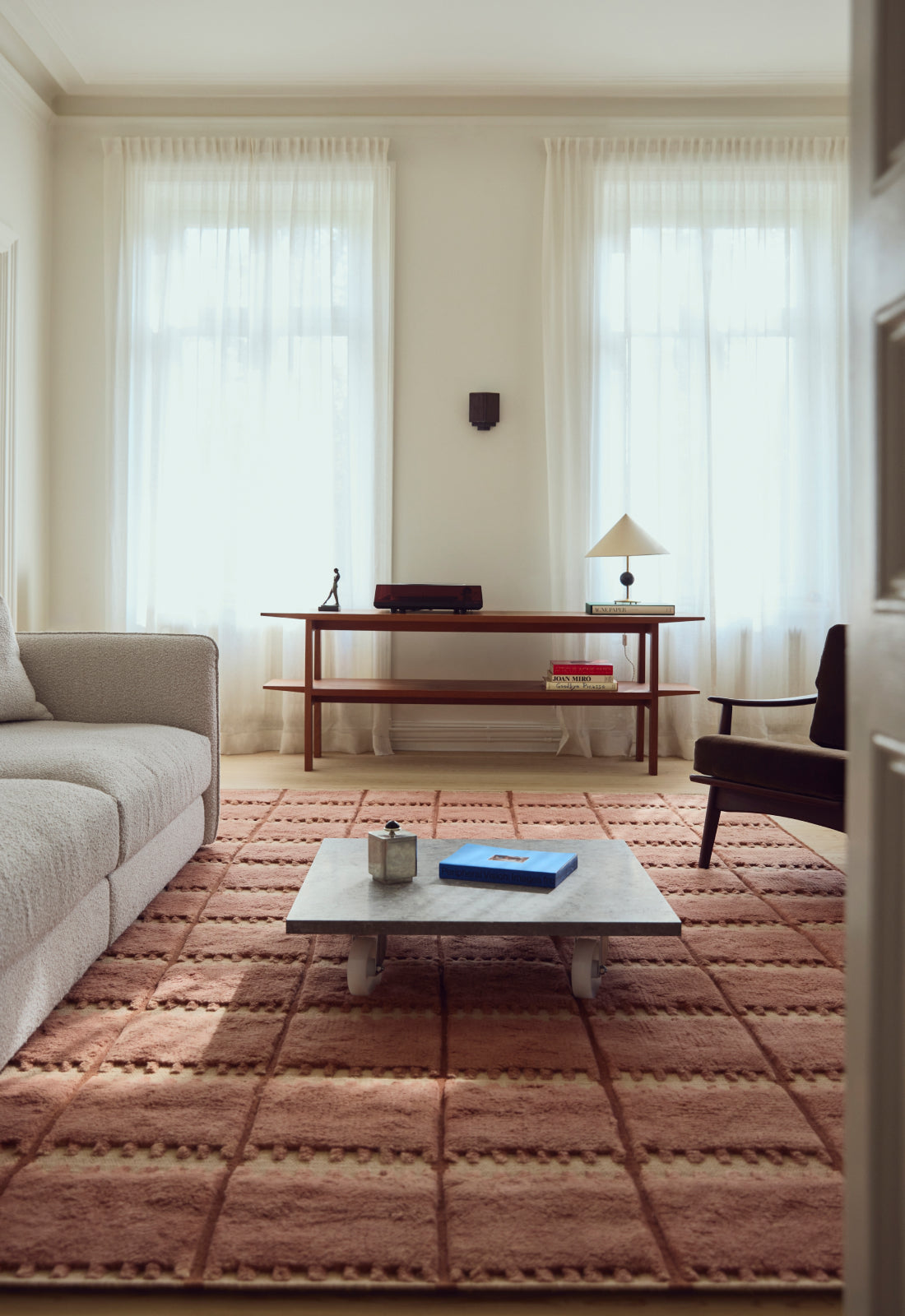 'Lilly' Handwoven Rug in New Zealand Wool, Rust — side angle