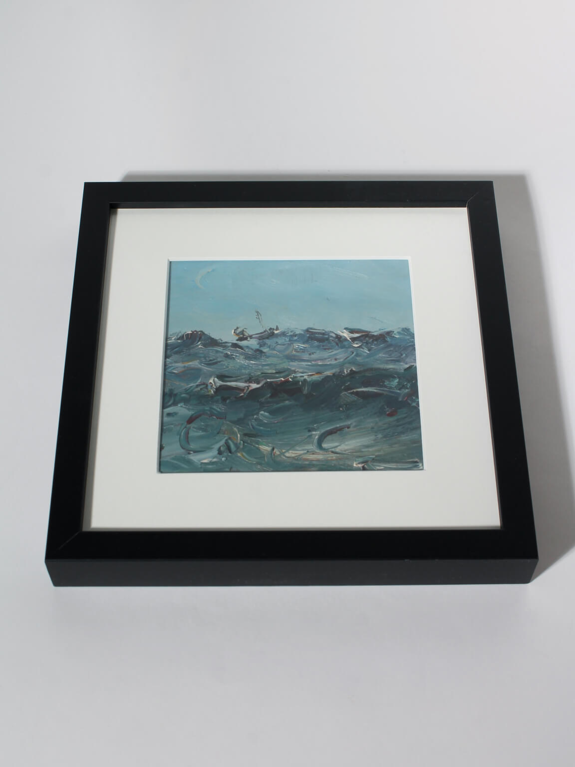 Oil Painting "The Sea", 1960s, Latvia — framed in black on white background