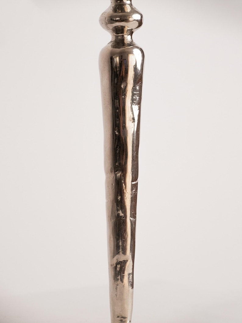 Vintage Brutalist Hand-Hammered Silver Candleholder — side angle