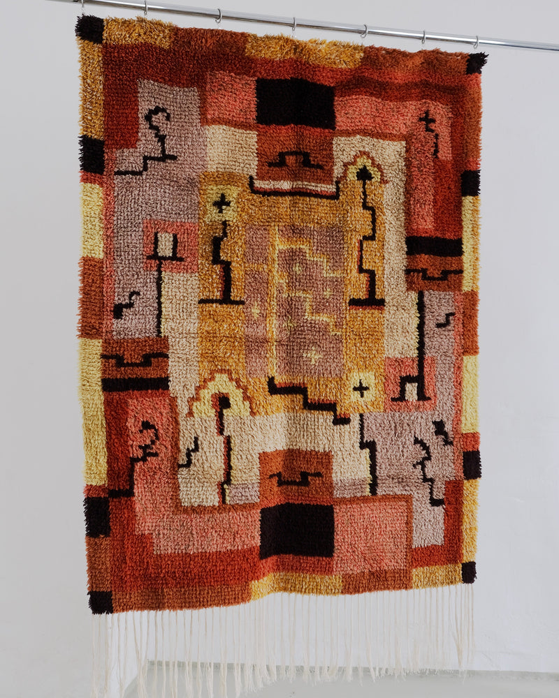 Art Deco Geometric Wall Rya Rug, Finland by Veter Vintage | The Oblist — wool, warm colors