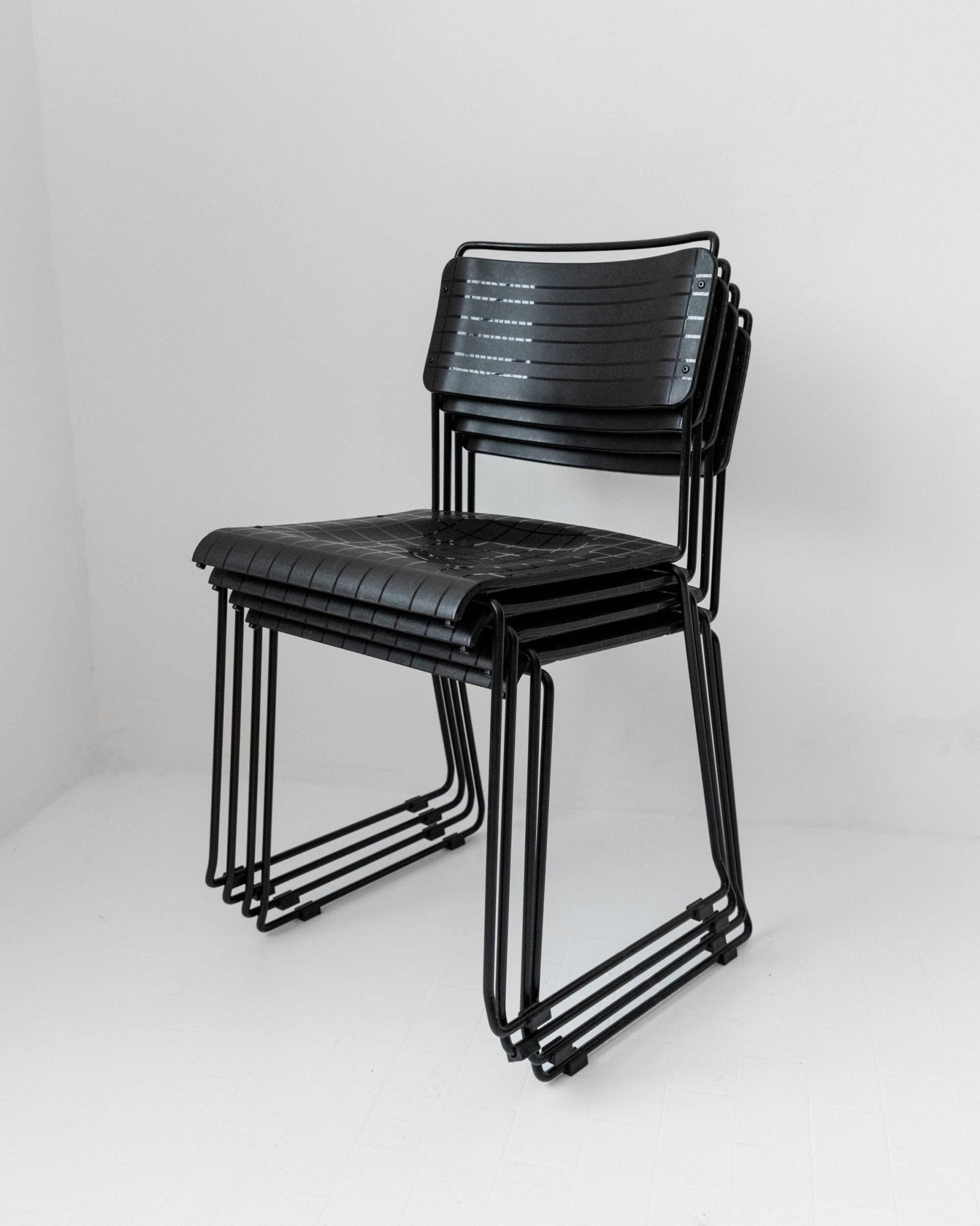 Vintage 1980s Dining Chairs, Set of 4, Postmodern Design, Black Metal and Plastic, Check Texture, Minimal Italian Design, Retro Interior — view 9