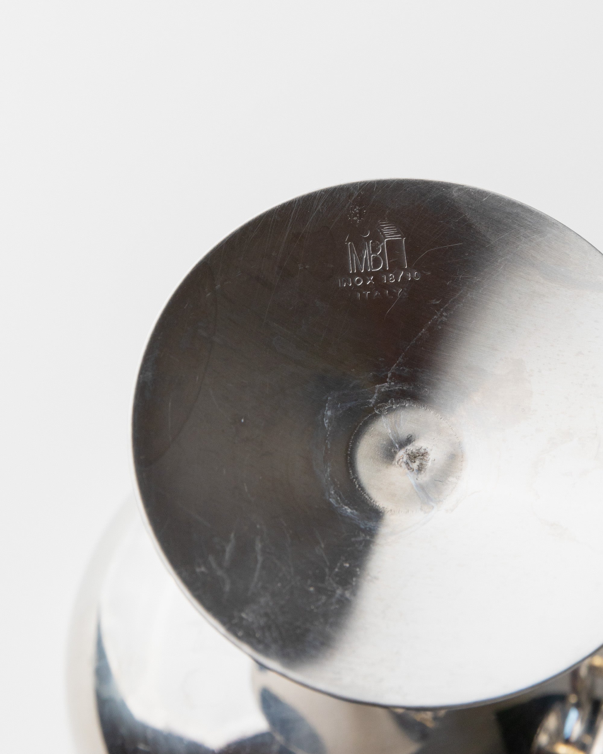 6 Stainless Steel Champagne Coupes 70s — close-up of polished metal interior