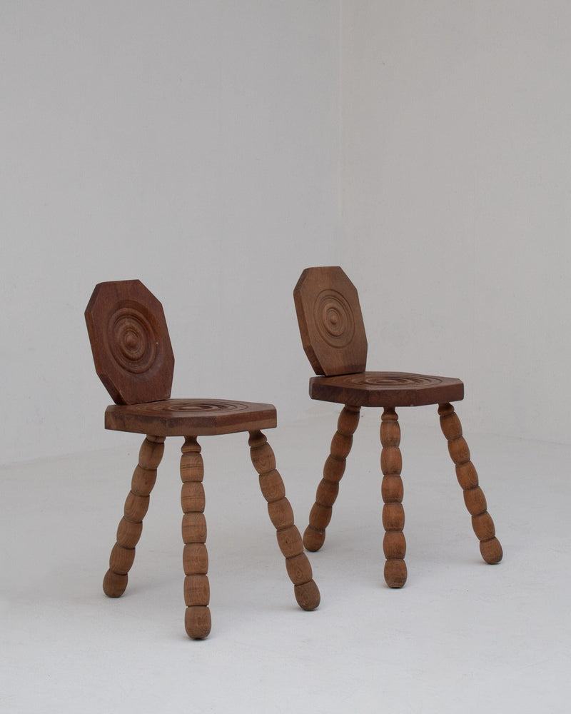 Pair of Sculptural Bobbin Stools with Backrests by Malata Antwerp | The Oblist