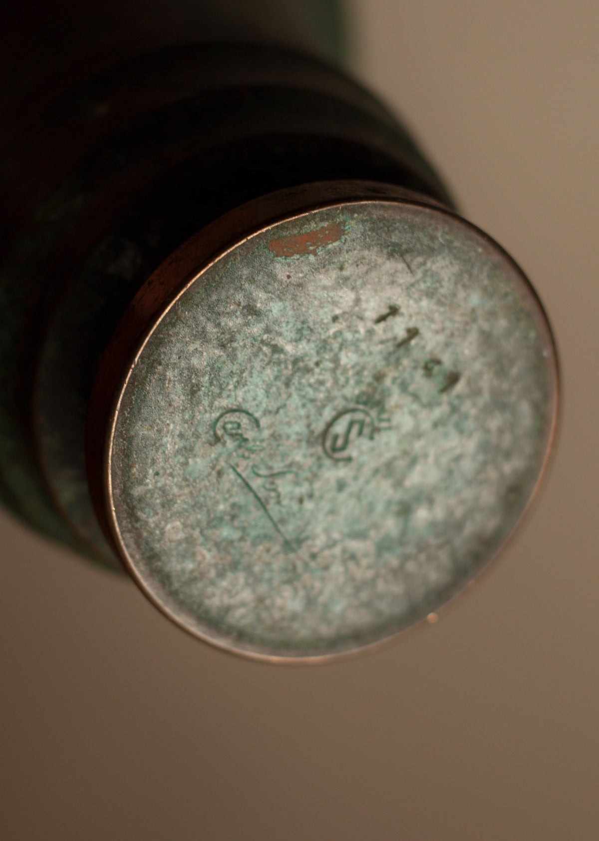 Verdigris Bronze Vase — close-up