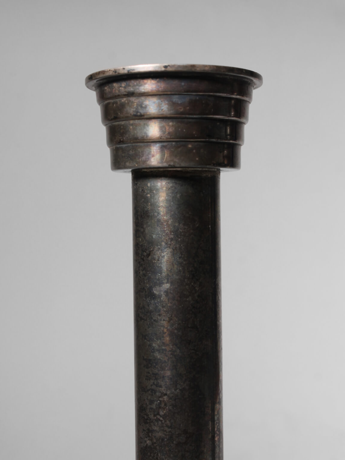 Art Deco Patinated Silver-Plated Metal Candlestick Holders — side angle