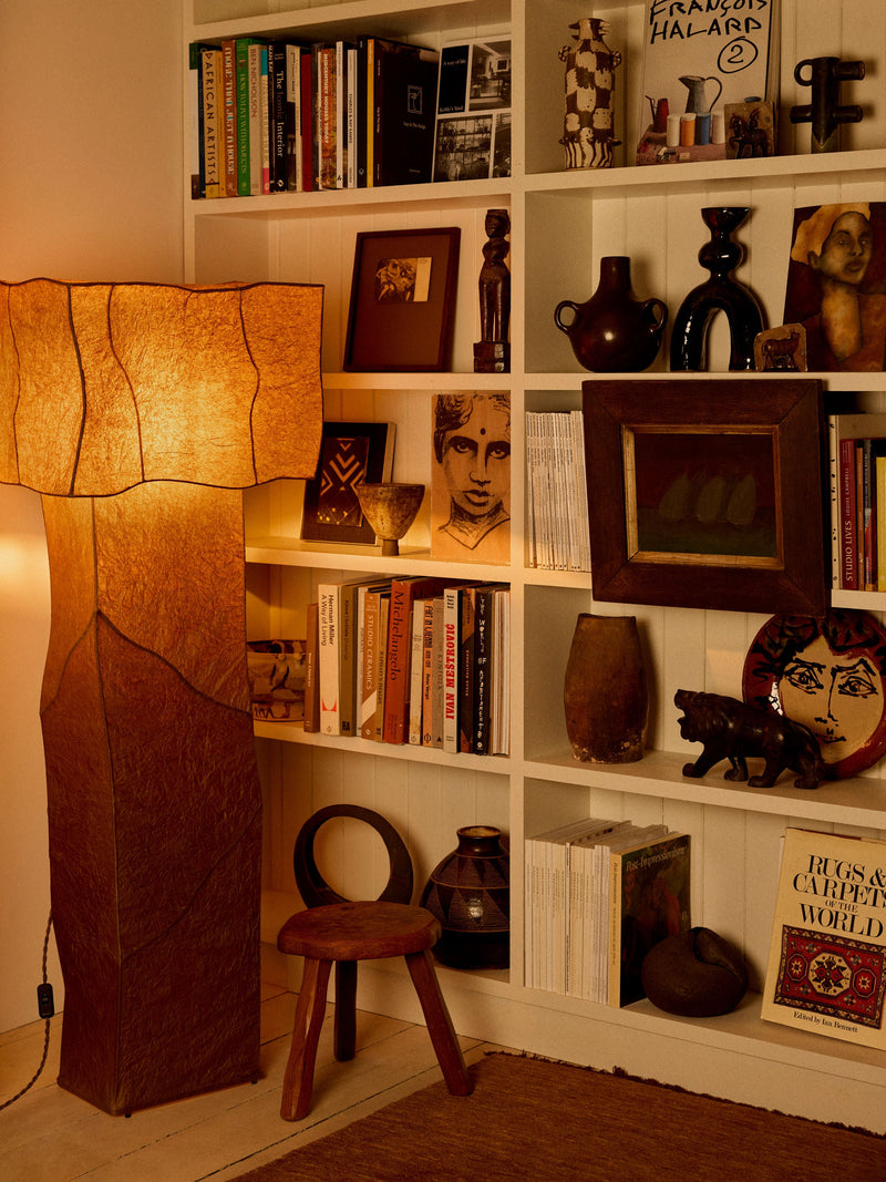 Dolmen' Paper Floor Lamp — close-up of textured paper shade in cozy setting