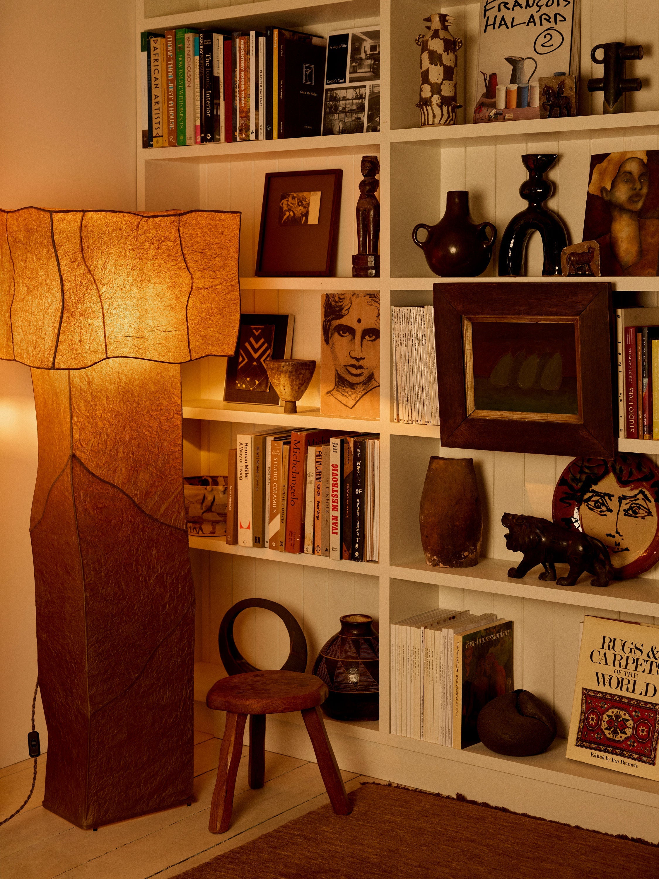 Dolmen' Paper Floor Lamp — close-up of textured paper shade in cozy setting