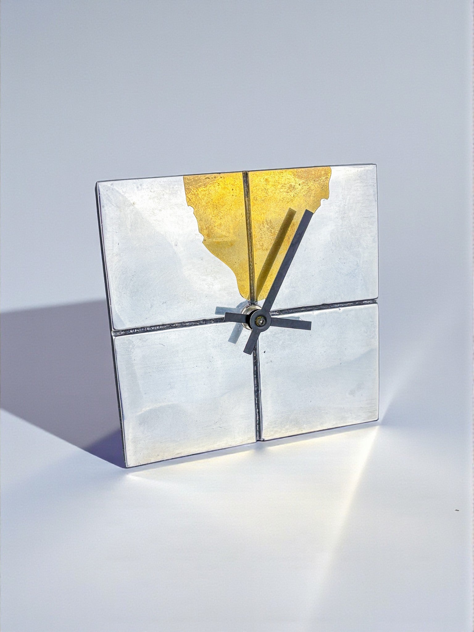 Brutalist Clock by Art3, Brass & Aluminium, Spain, 1980s — side angle