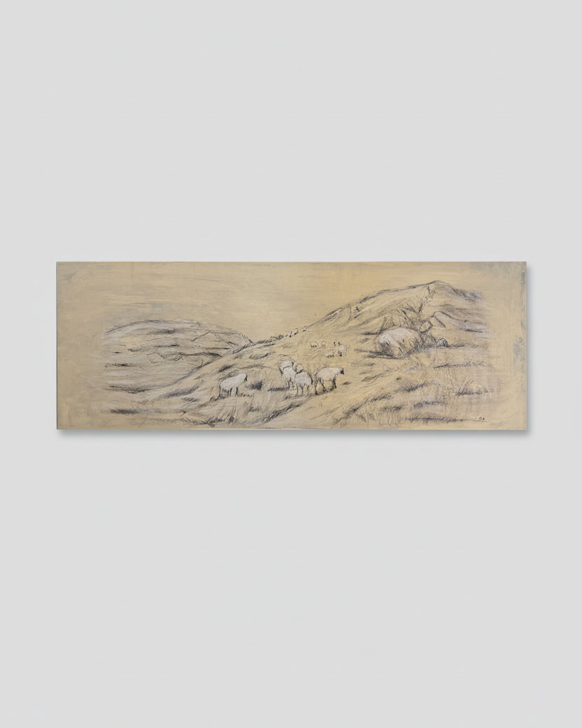 A Small Flock' Painting by Dovile Bernotaite | The Oblist — contemporary landscape artwork