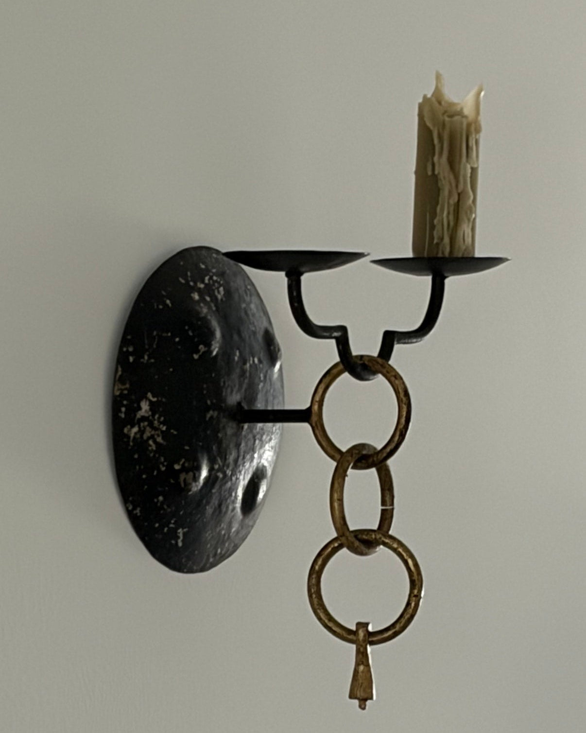 Pair of Brutalist Wall Candleholders, Iron and Brass, Iberian Peninsula, mid-20th century by OBJECT AGENCY
