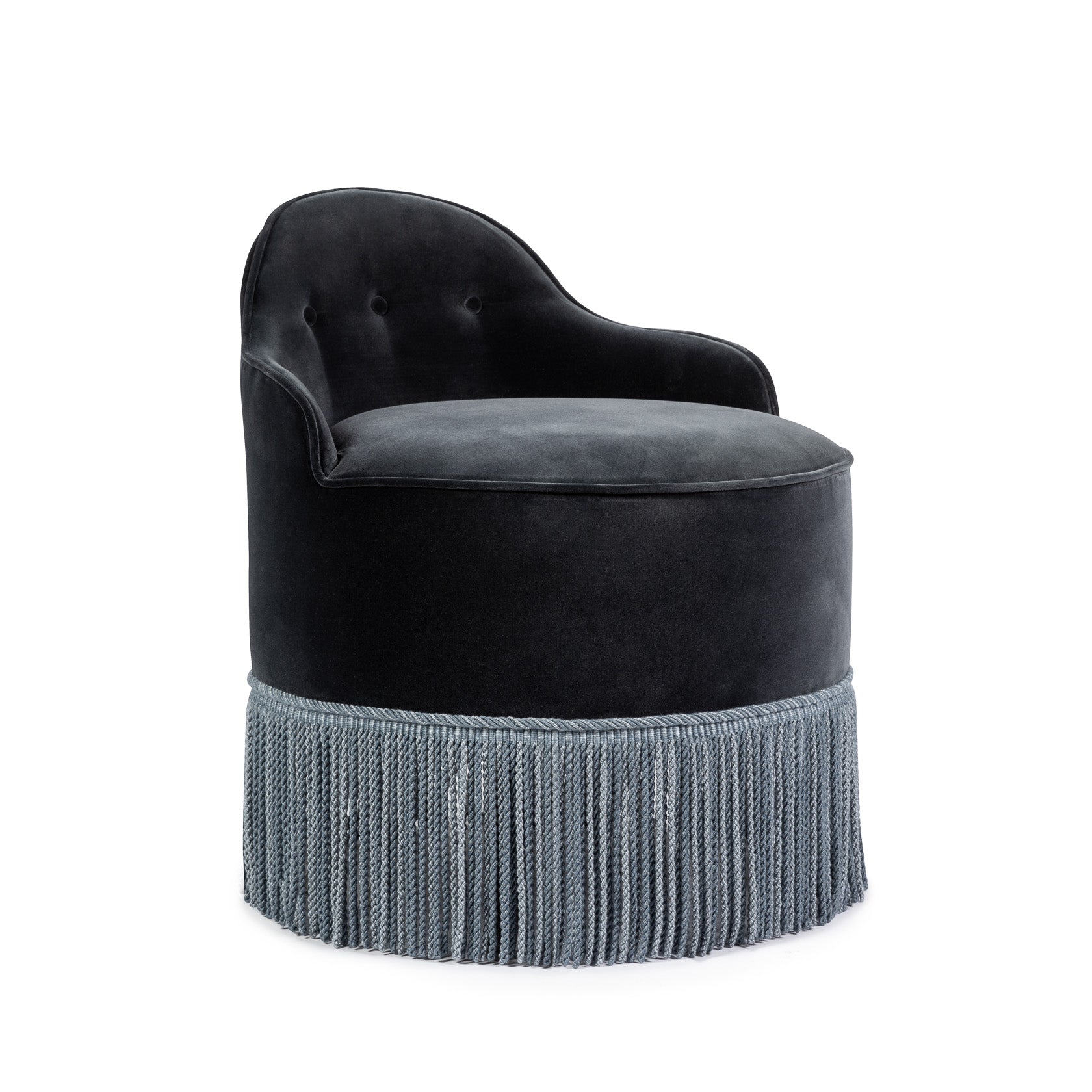 Lou Vanity Stool - Blue Stone Velvet & Blue Fringe — lifestyle setting