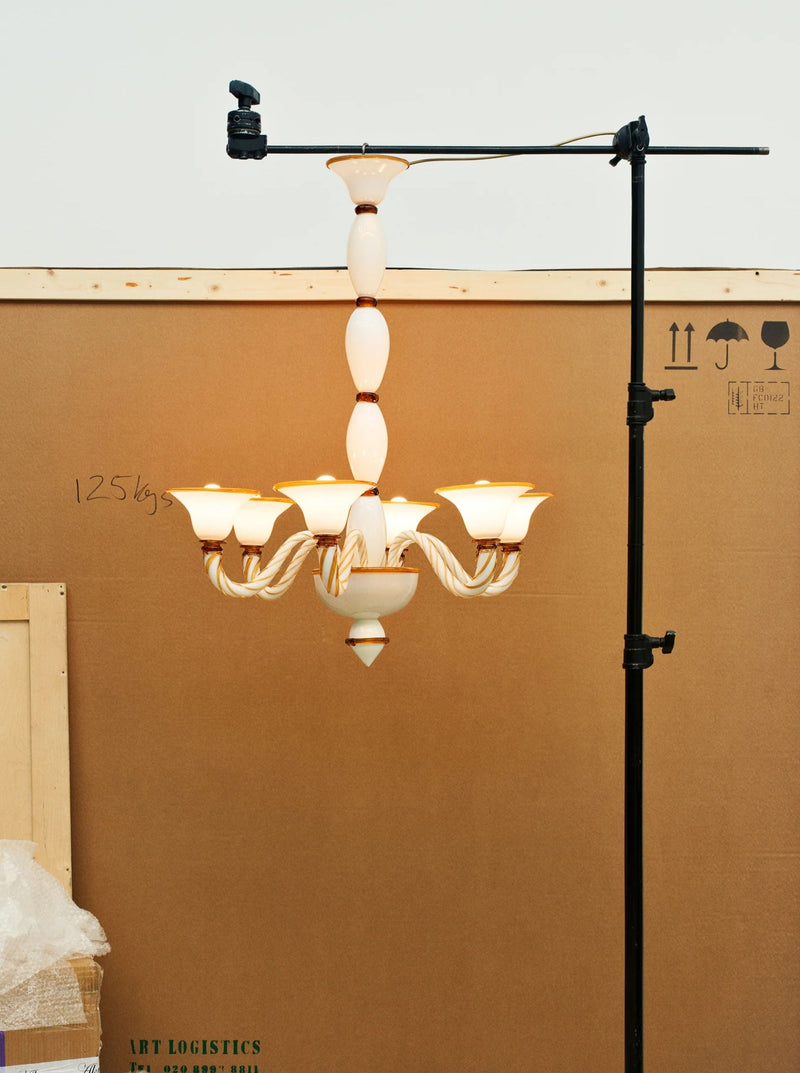 Rosenborg Chandelier — close-up of white ceramic and brass details