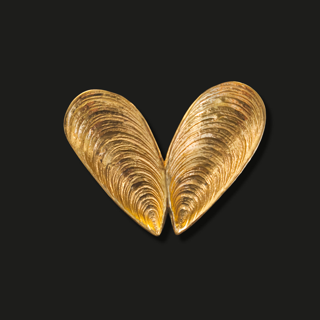 Brass Shell Vide Poche — side angle highlighting textured brass finish