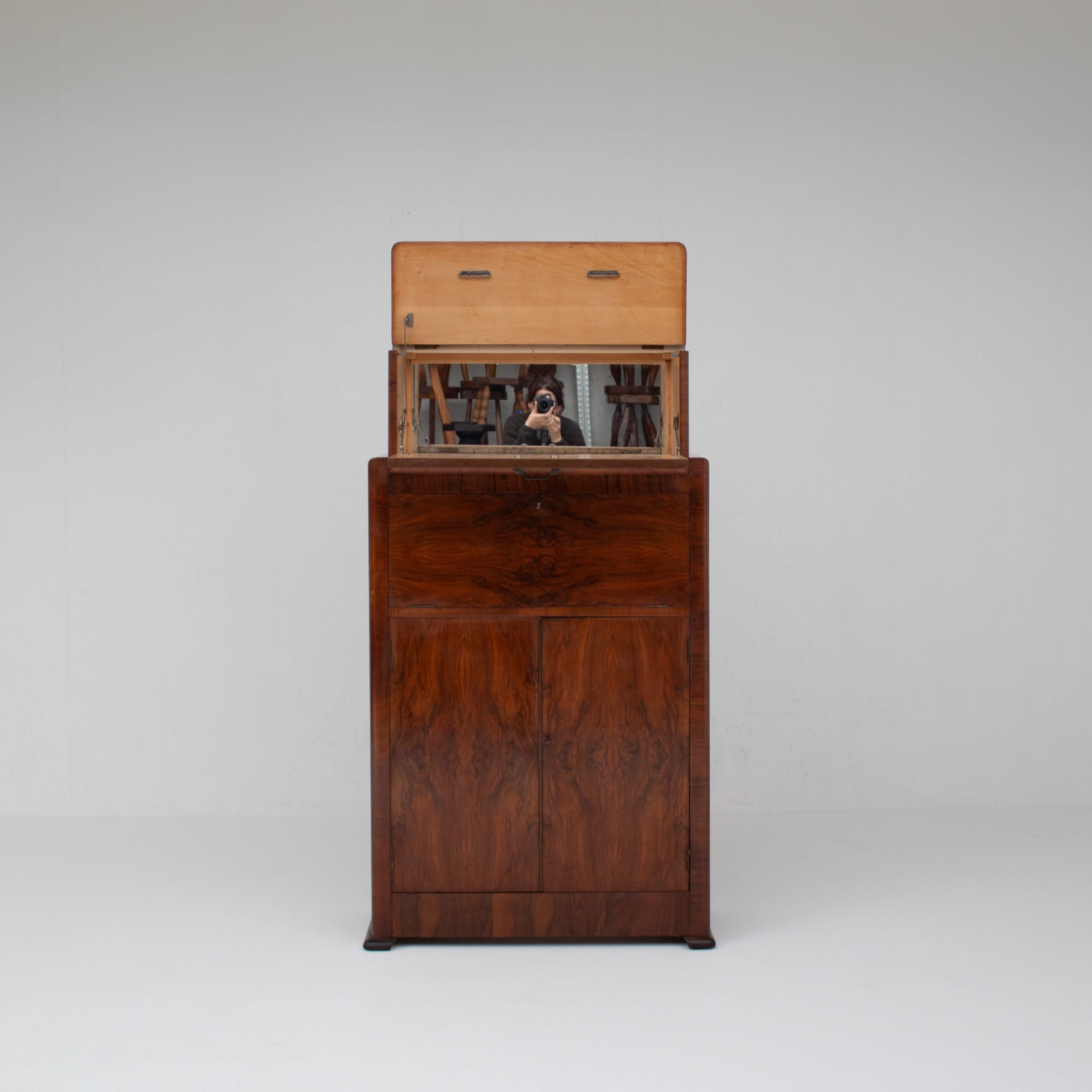 Vintage Biedermeier Secretary Cabinet in Walnut Veneer — lifestyle setting