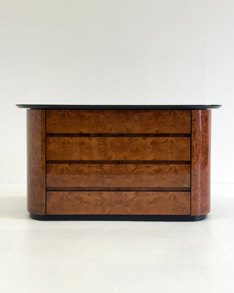 Vintage Voltan chest of drawers made of lacquered burl wood with bar by Wintage | The Oblist