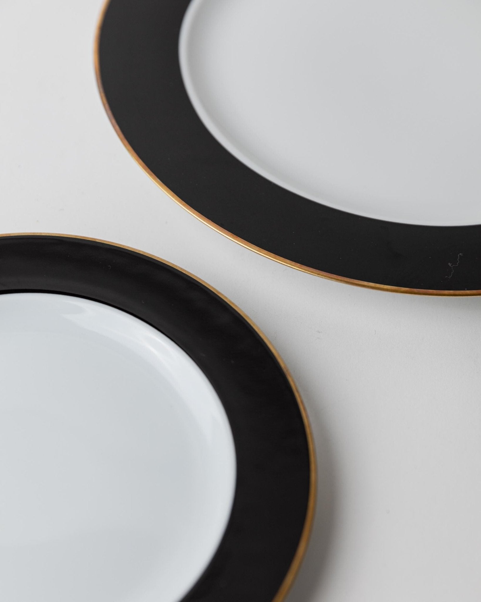 Vintage 1980s Porcelain Dinnerware Set for 12, Black White with Gold Rim by Eschenbach Bavaria Germany, Classic Elegant Tableware, Gift Idea — view 12