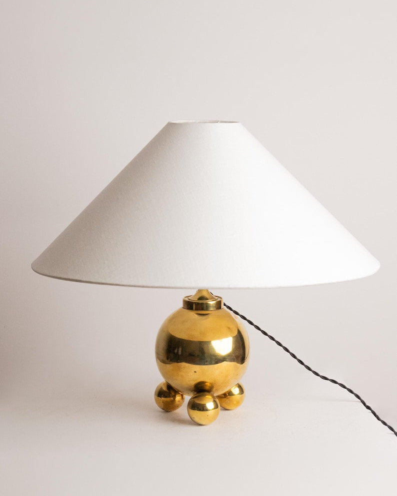 Vintage Brass Orb Lamp | Space Age Tripod Base, Mid Century Cone Shade by Studio Ecubed | The Oblist