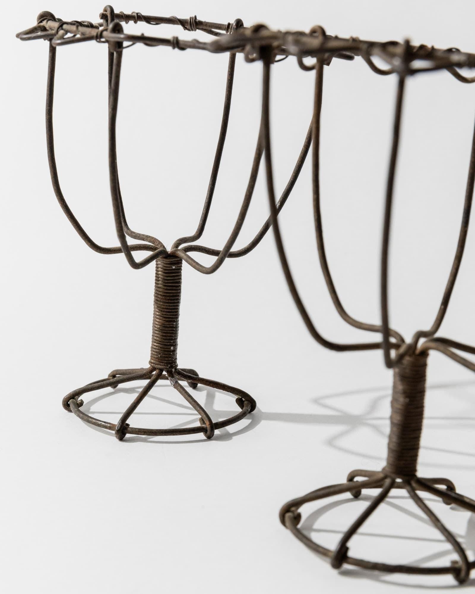 Antique 1850s Iron Wire Candleholder Set of 2