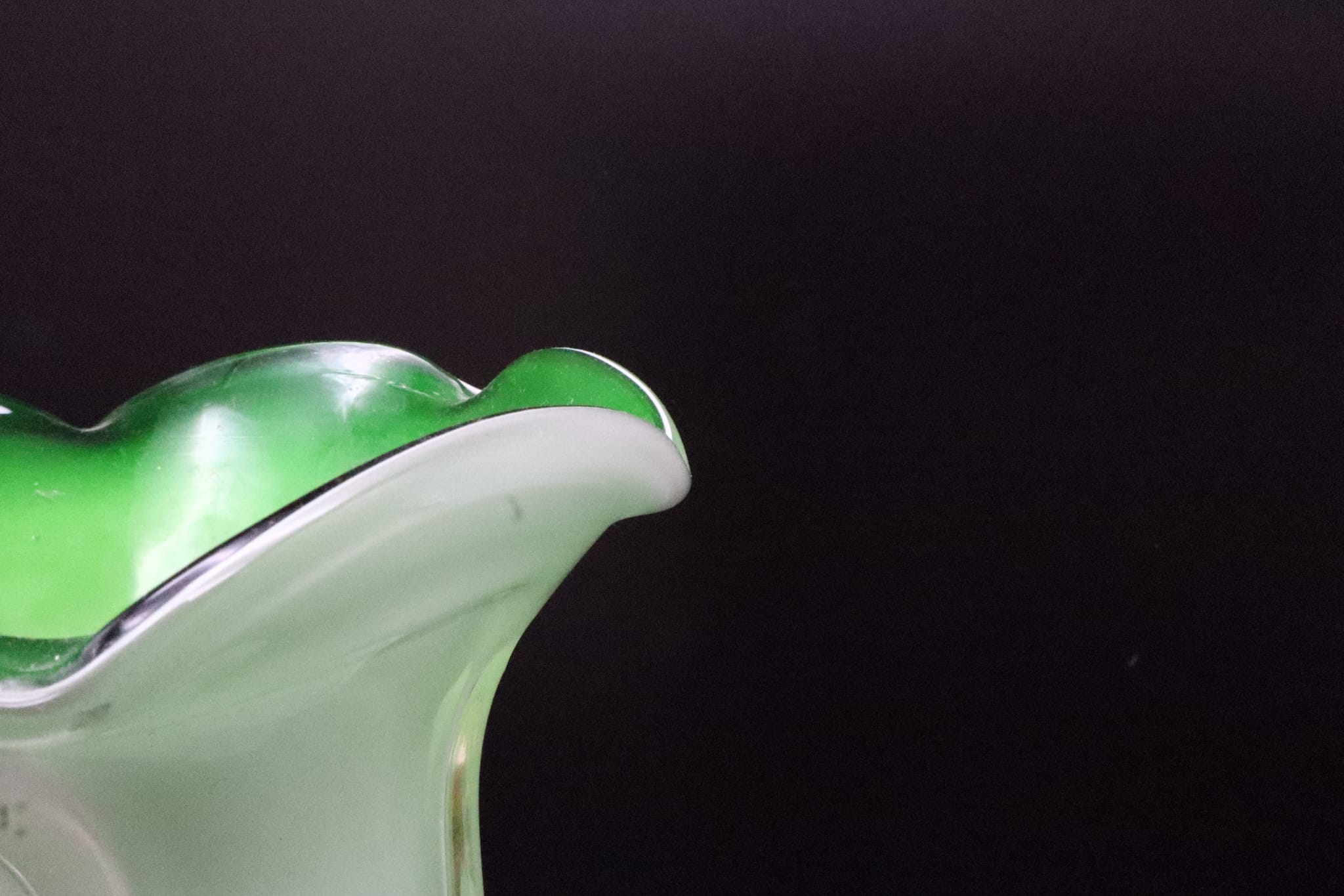 Vintage Italian Opaline Glass Soliflore Vase – Pastel Green & White – 1970s — side angle
