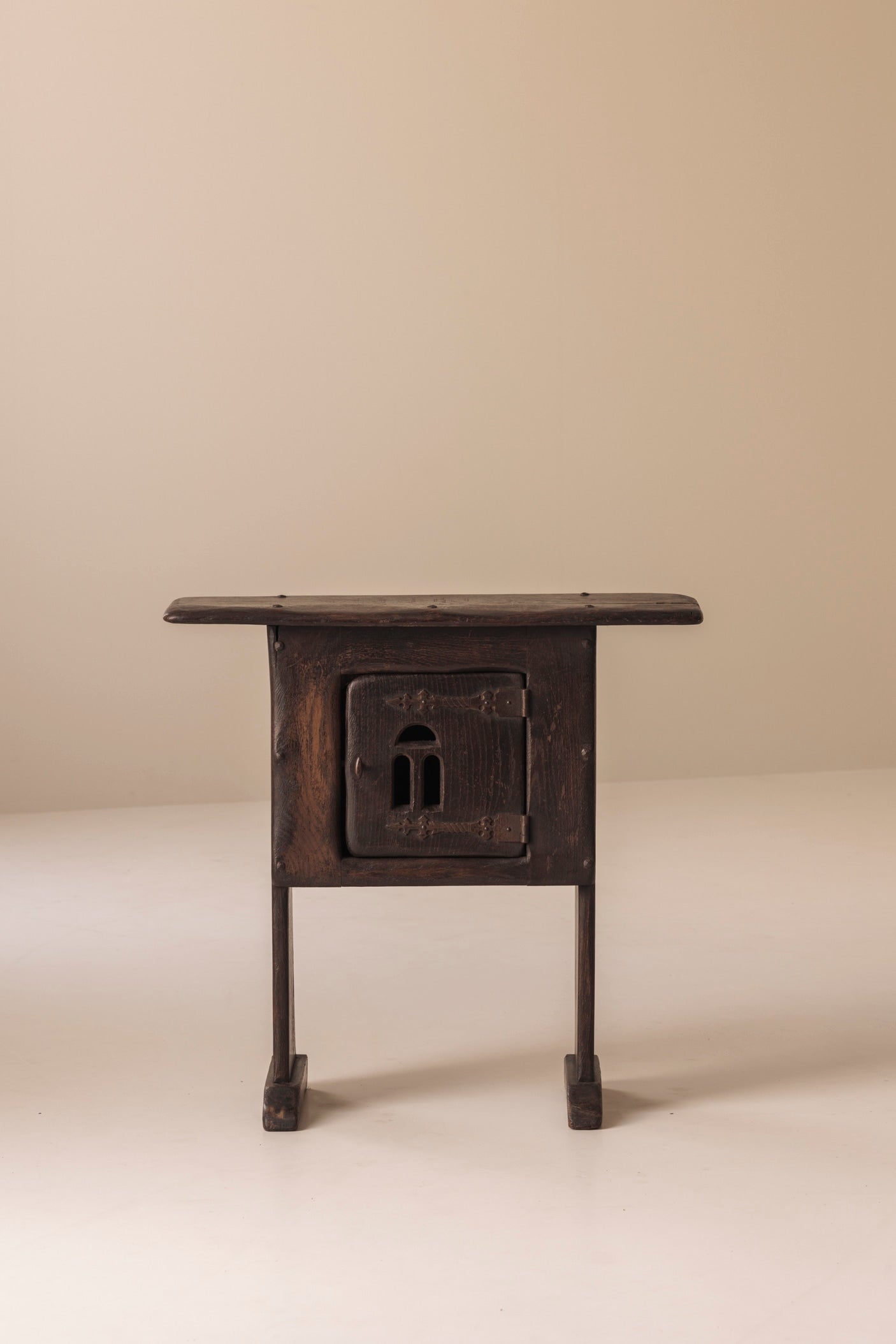 Early 20th century Folk art rustic cabinet / side table from France — side angle