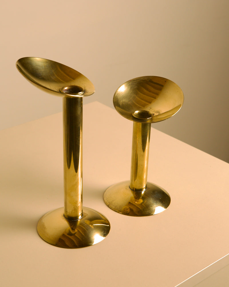 Pair of Danish Brass Candleholders 1960s — close-up of polished brass finish