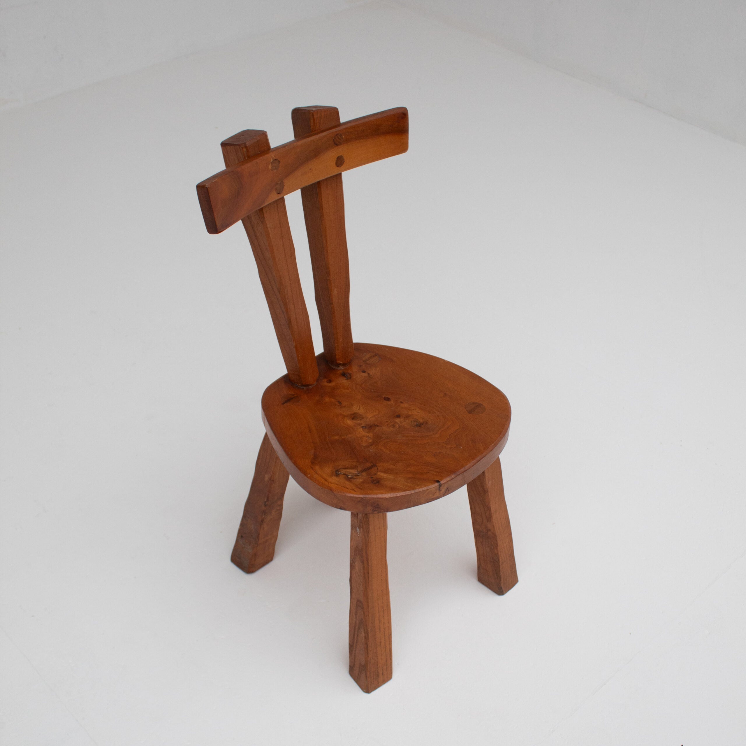 Small Brutalist Solid Elm Chair, France — lifestyle setting