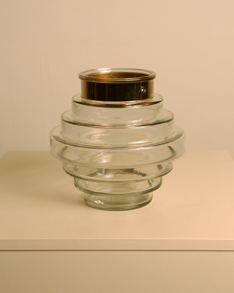 Italian Glass Vase with Brass Rim, 70s by Treaptyque | The Oblist — clear glass, vintage design