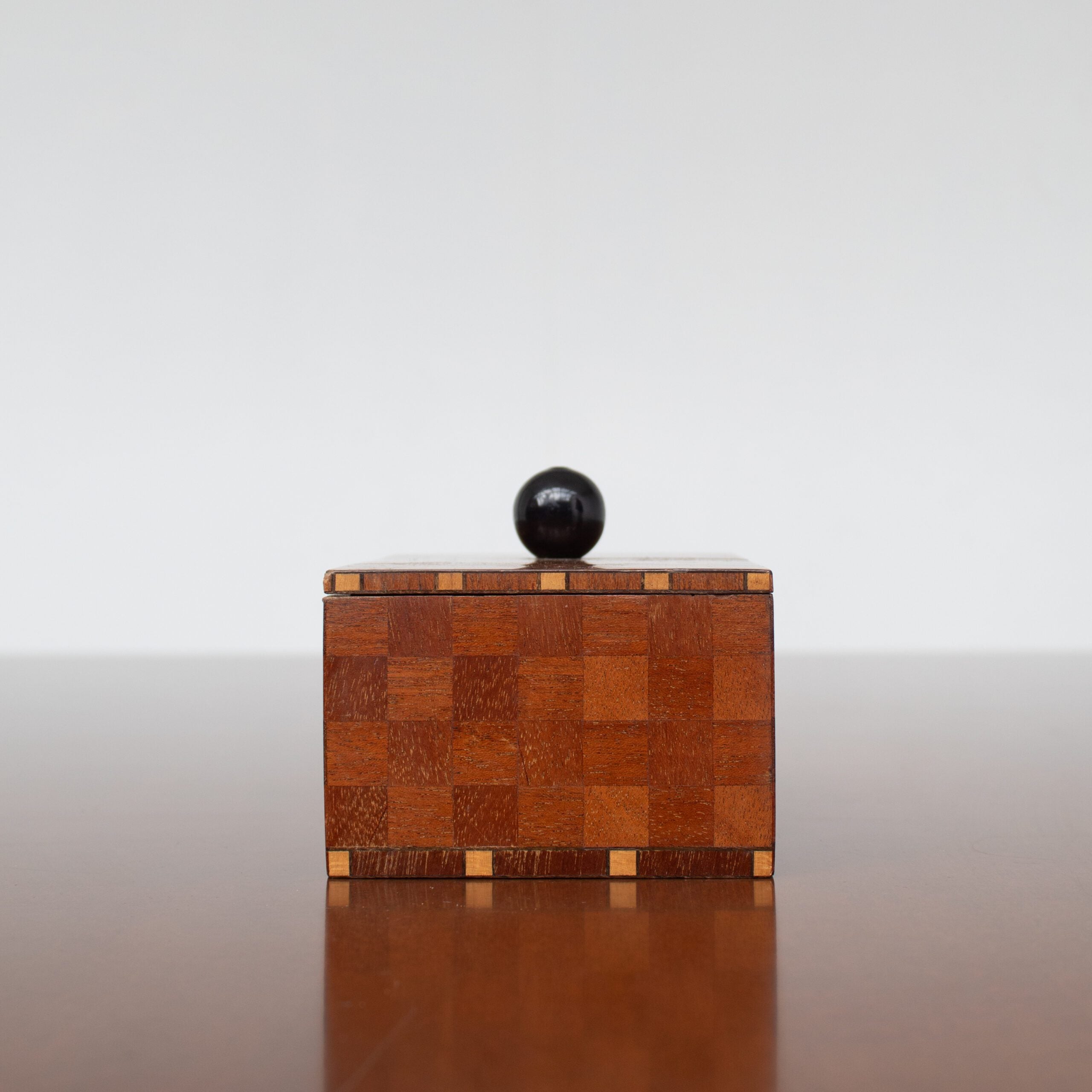 Art Deco Wooden Box with Geometric Pattern — side angle