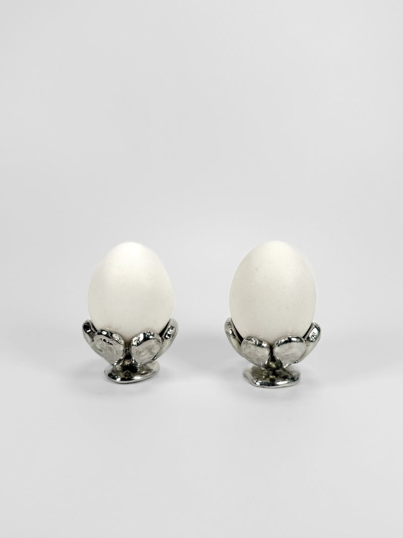 The Tin Collection / FLWR egg cup by Studio Formbart | The Oblist — handcrafted ceramic, silver finish