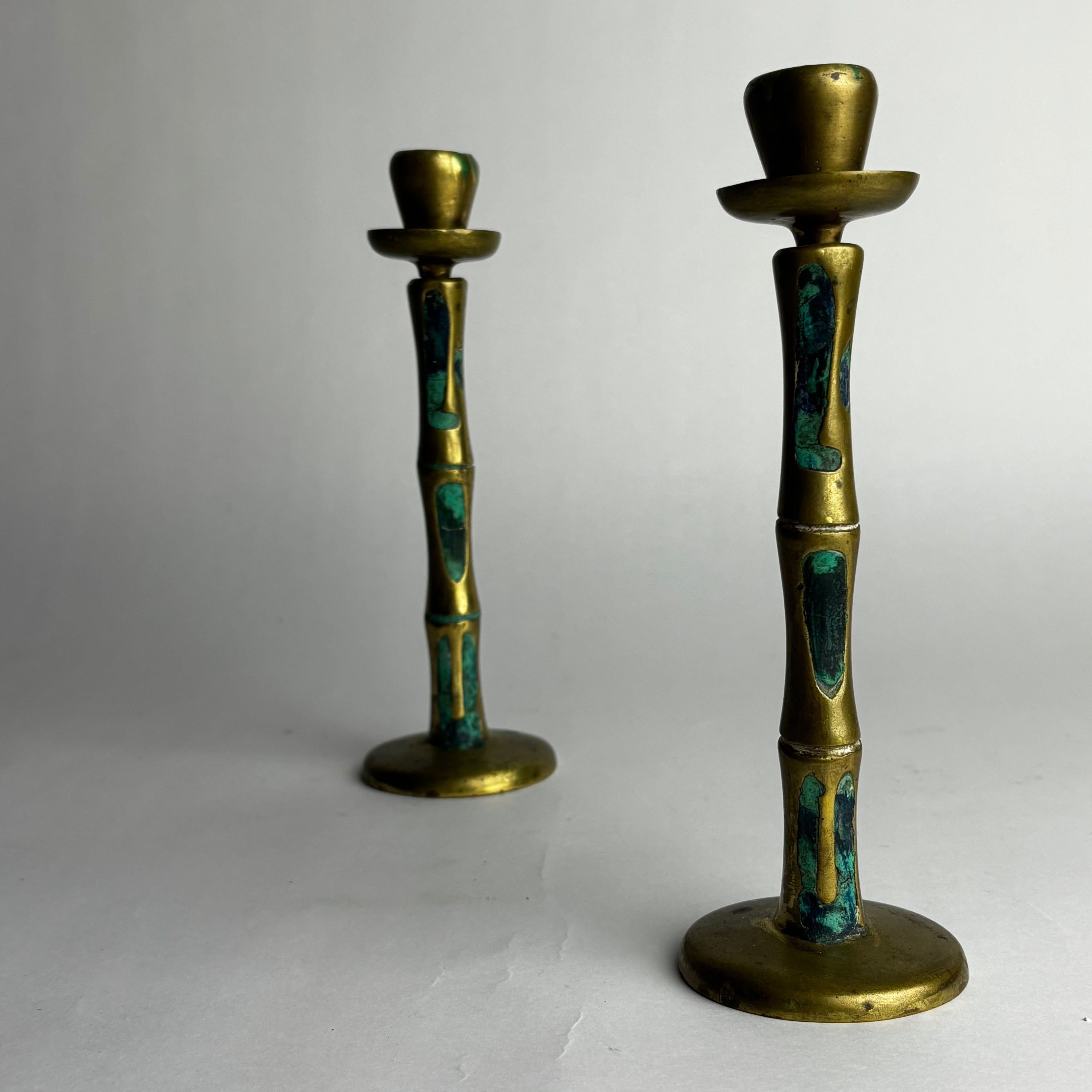 HOLD.  Pepe Mendoza Lapis and Turqoise Inlay Candle Holders — detail view