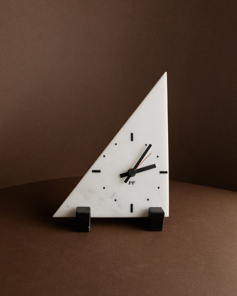 Marble Clock in Memphis style by PF - 1980s by Bottega Jacobs | The Oblist — white marble, vintage design