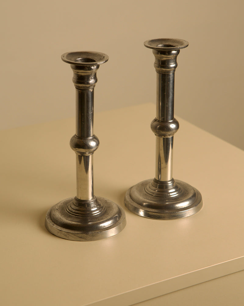 Pair of Italian Metal and Aluminum Candleholders by Treaptyque | The Oblist — vintage metal design