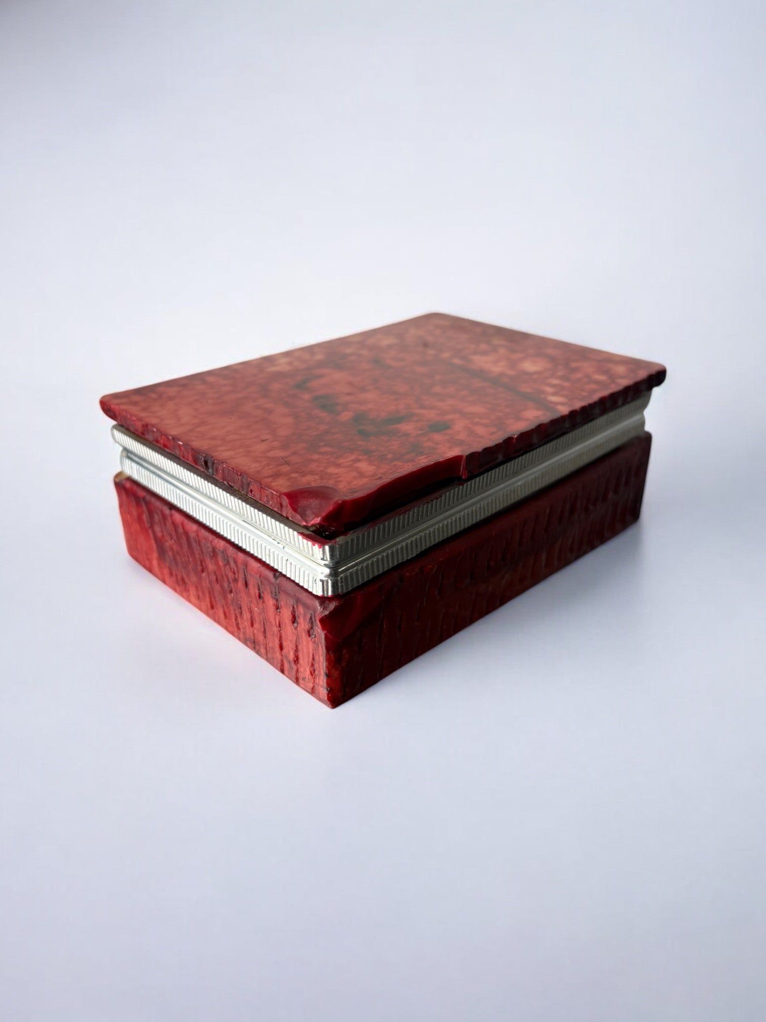 Red Faux Alabaster Box by Romano Bianchi, Italy, 1970s — angled view highlighting textured red surface
